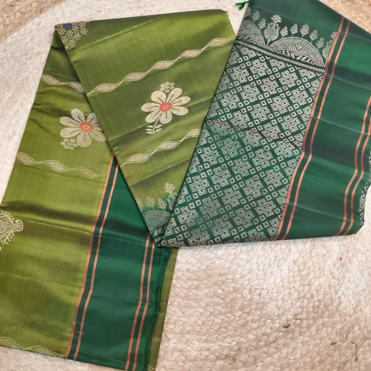 Soft Silk Saree – Parrot Green and Dark Green
