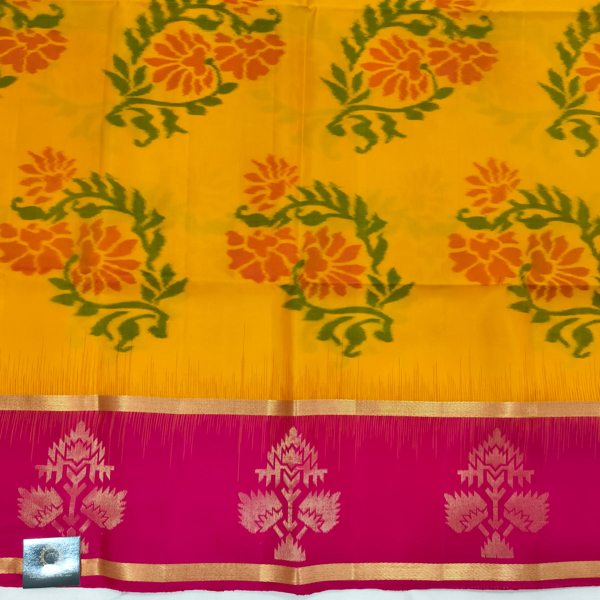 Pochampally Pure Soft Silk Saree – Yellow and Rani Pink Contrast
