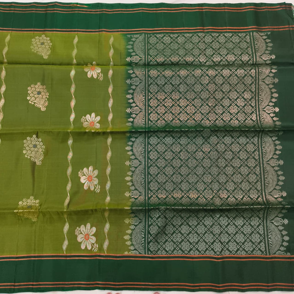 Soft Silk Saree – Parrot Green and Dark Green