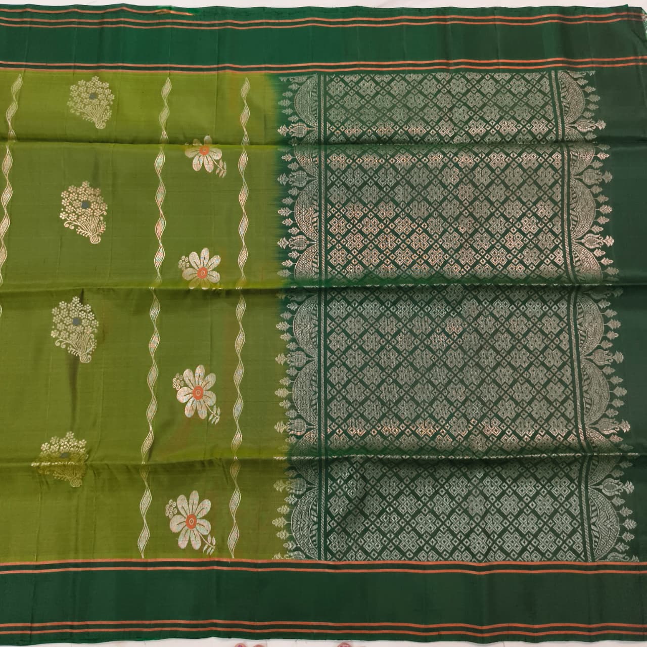 Soft Silk Saree – Parrot Green and Dark Green