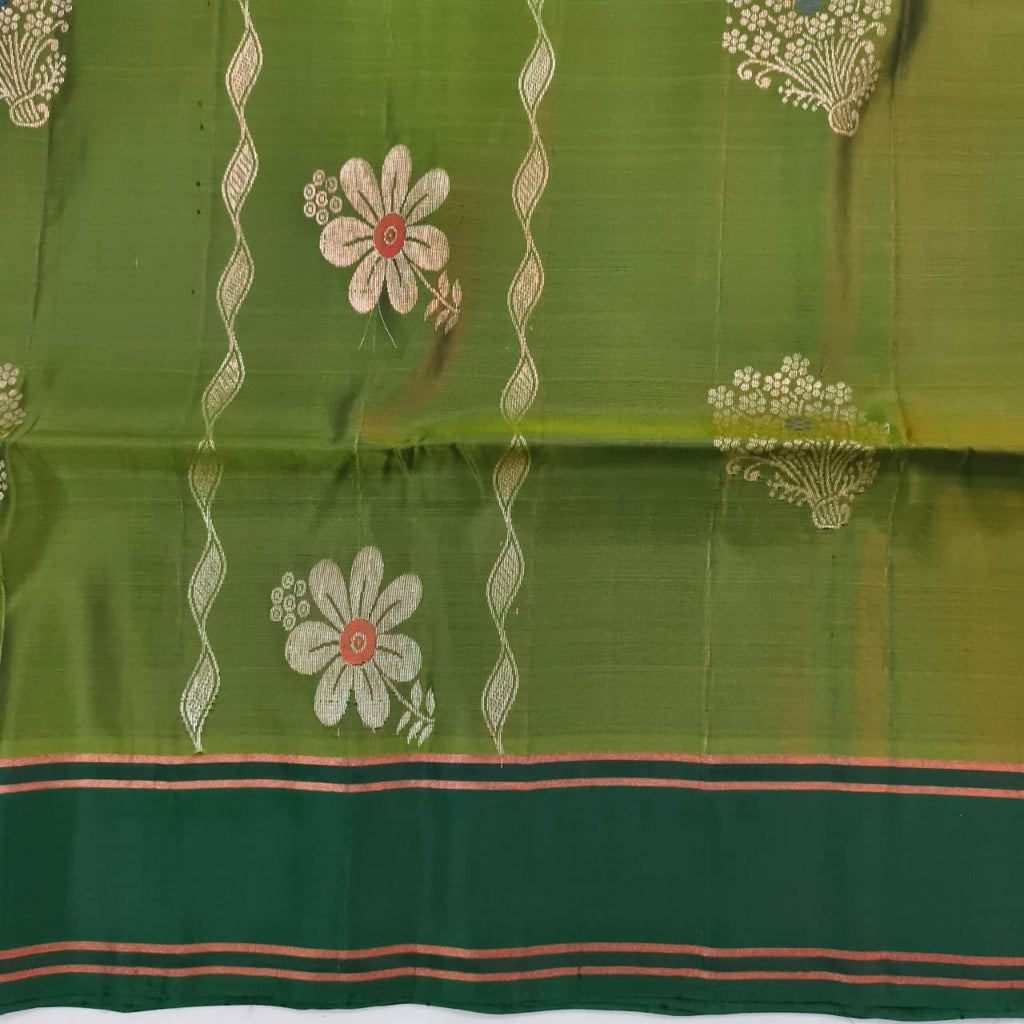 Soft Silk Saree – Parrot Green and Dark Green