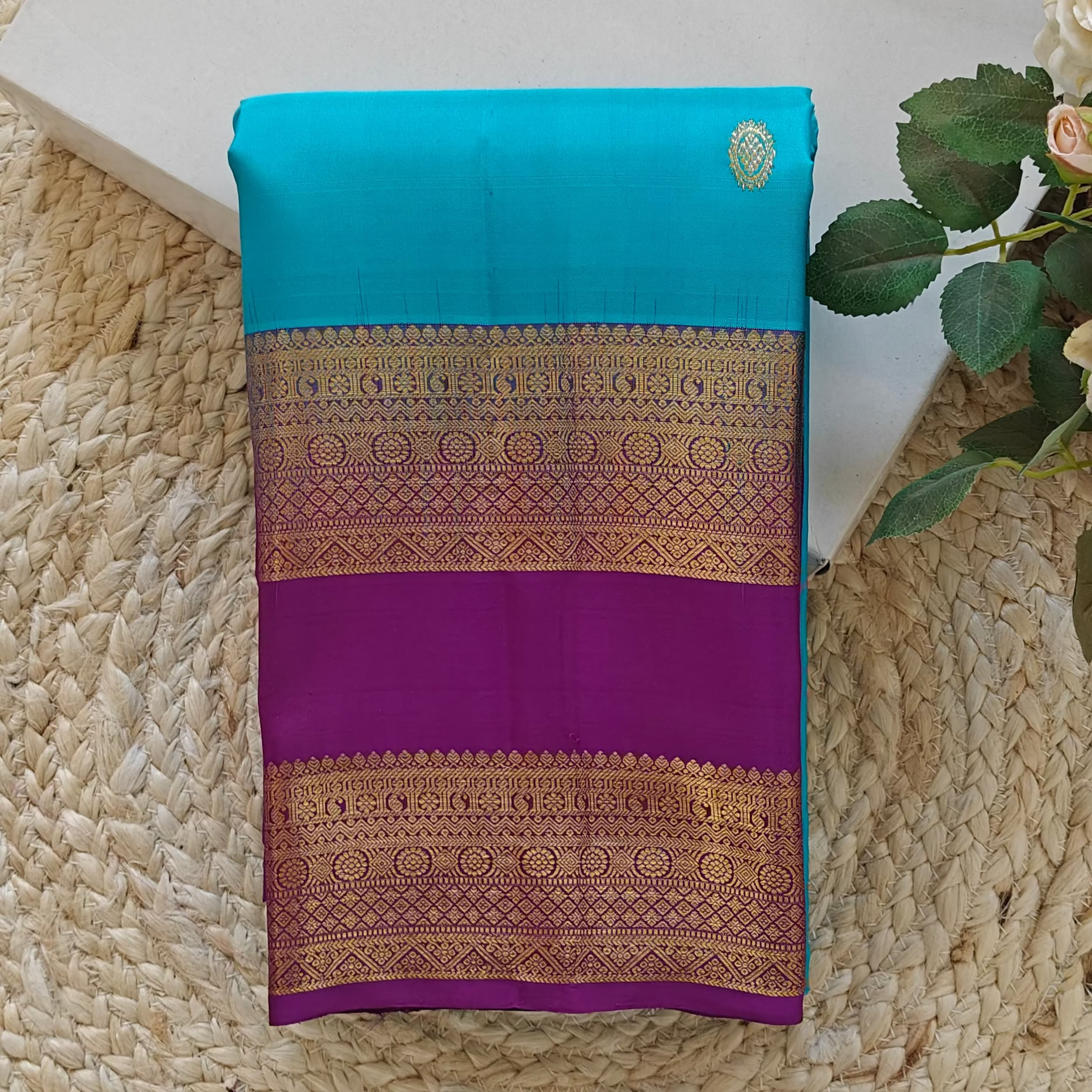 Pure Kanchipuram Handloom Silk Saree – Blue & Purple