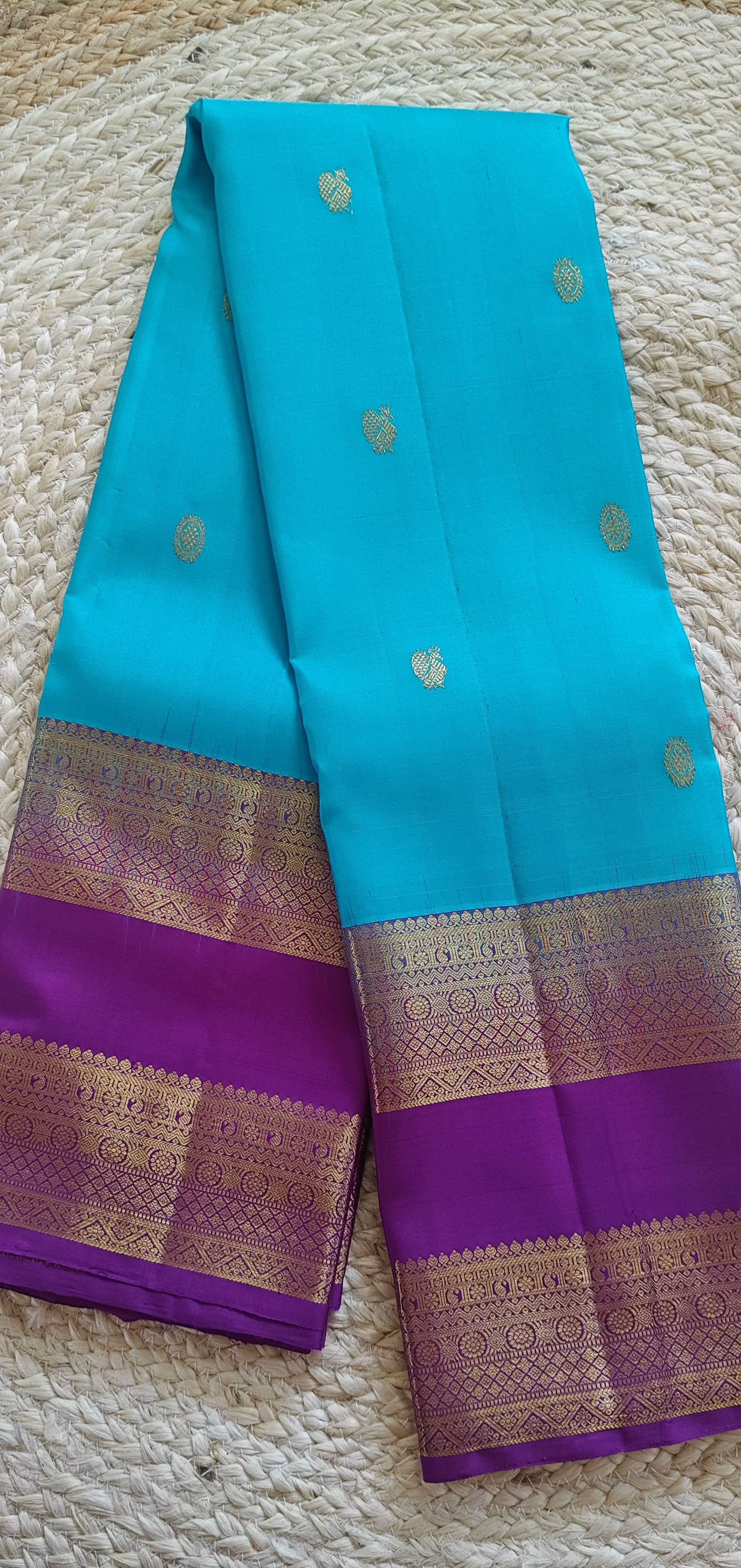 Pure Kanchipuram Handloom Silk Saree – Blue & Purple