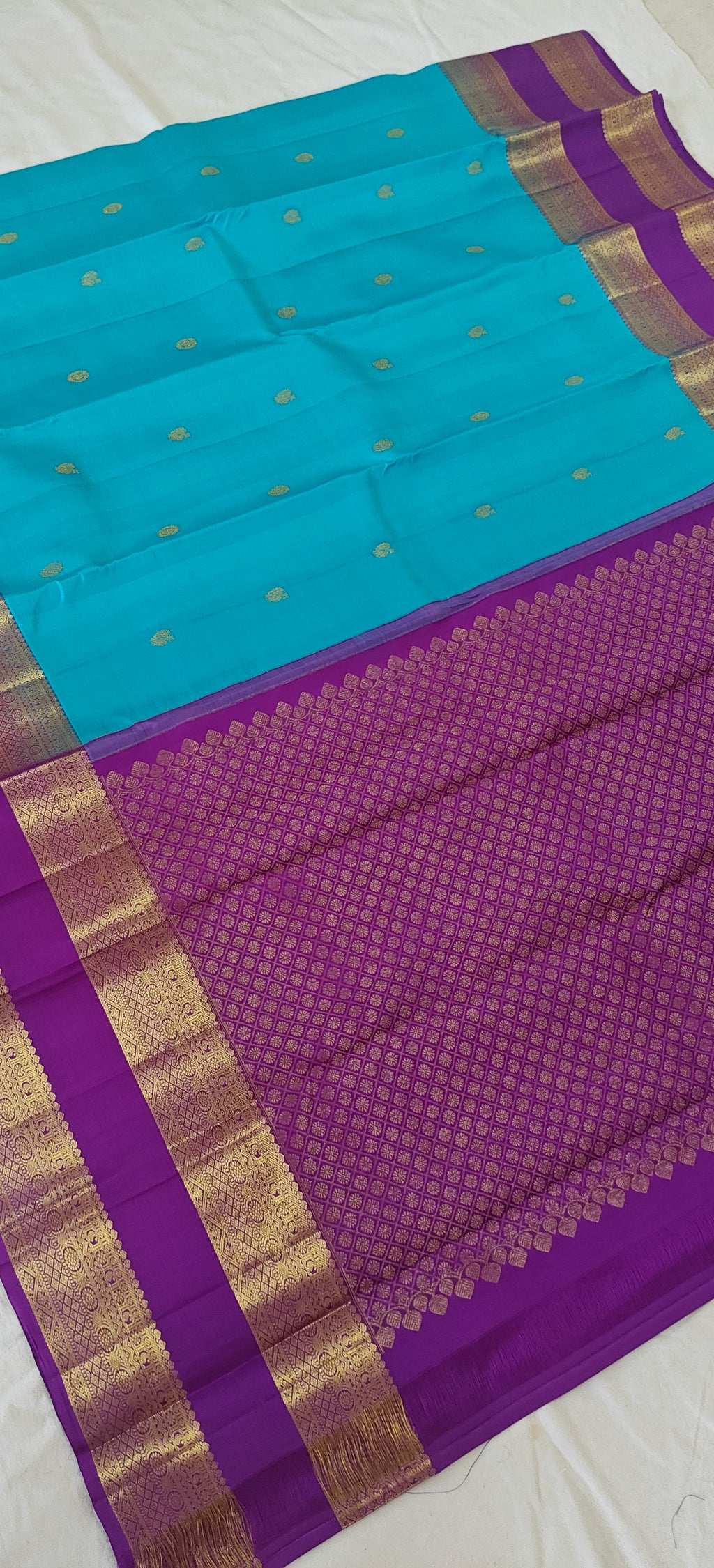 Pure Kanchipuram Handloom Silk Saree – Blue & Purple