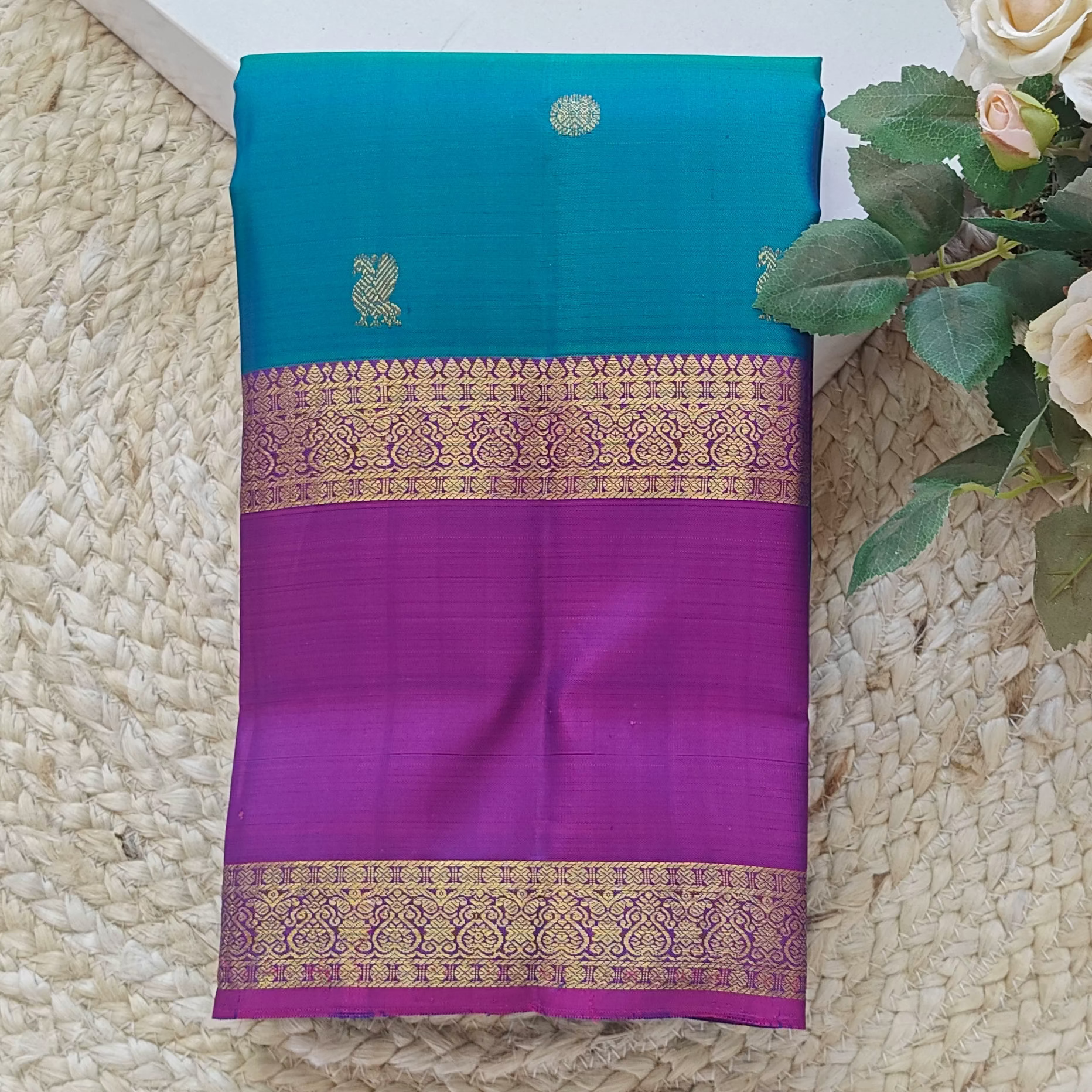 Pure Kanchipuram Handloom Silk Saree – Blue & Purple