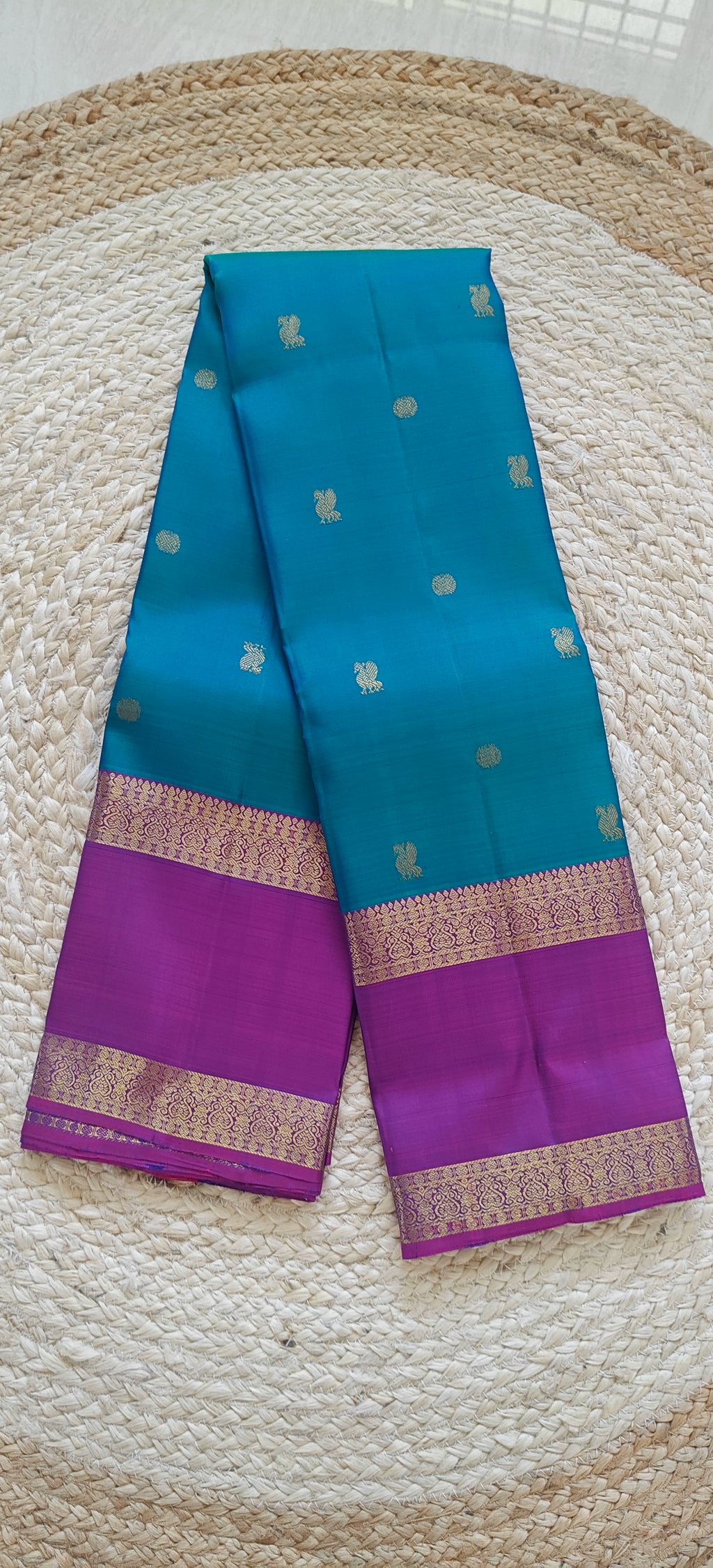 Pure Kanchipuram Handloom Silk Saree – Blue & Purple