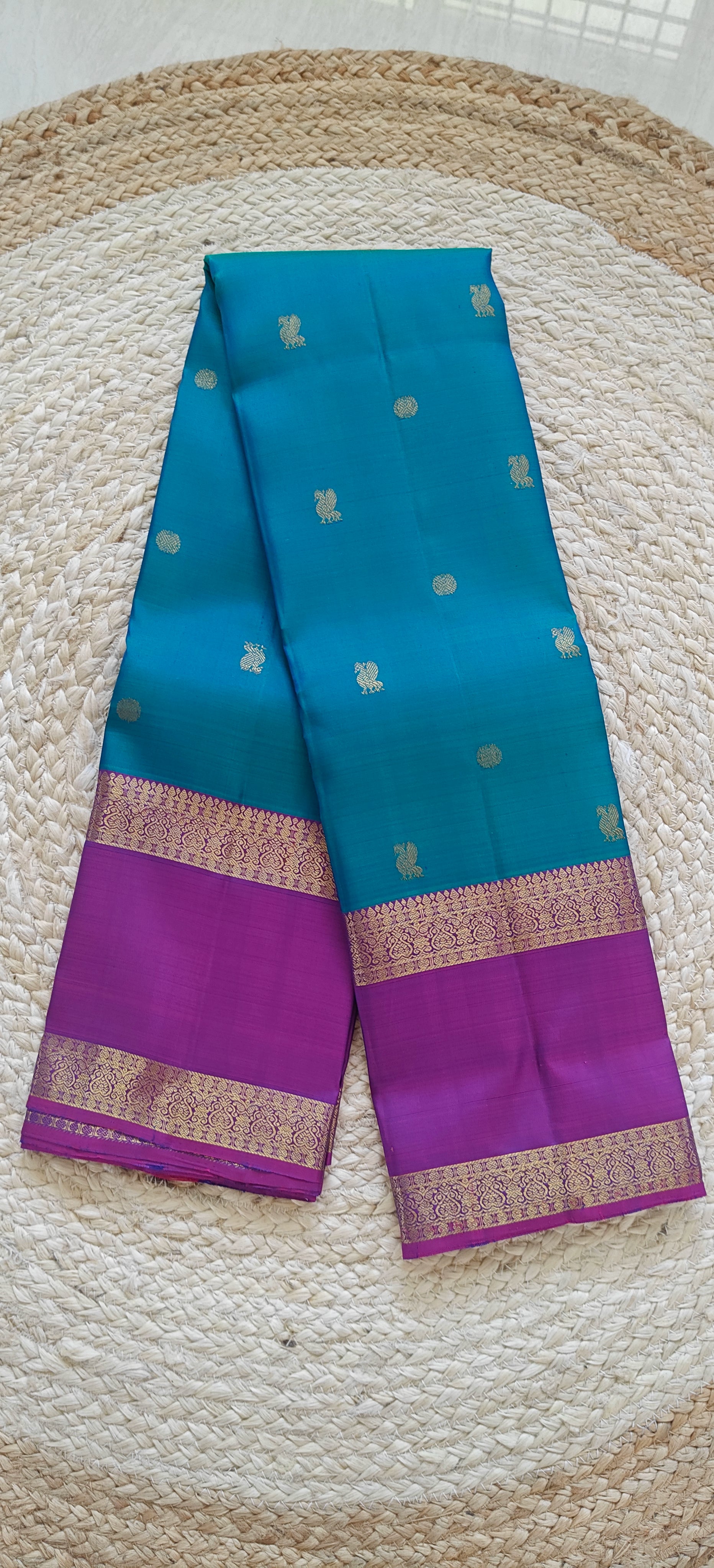 Pure Kanchipuram Handloom Silk Saree – Blue & Purple