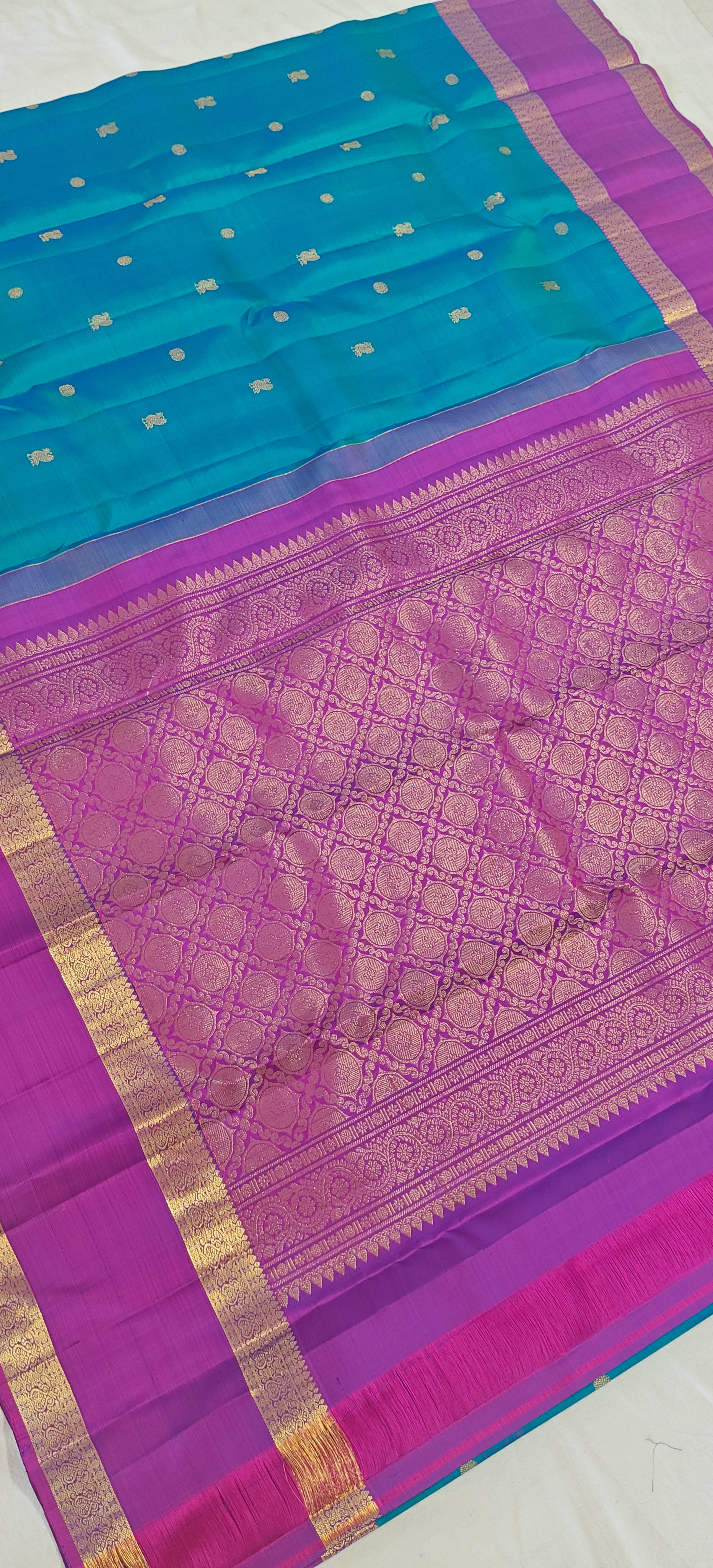 Pure Kanchipuram Handloom Silk Saree – Blue & Purple