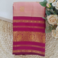 Pure Kanchipuram Handloom Silk Saree – Peach & Magenta Contrast