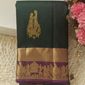 Pure Handloom Silk Saree – Dark Green with Wine Contrast