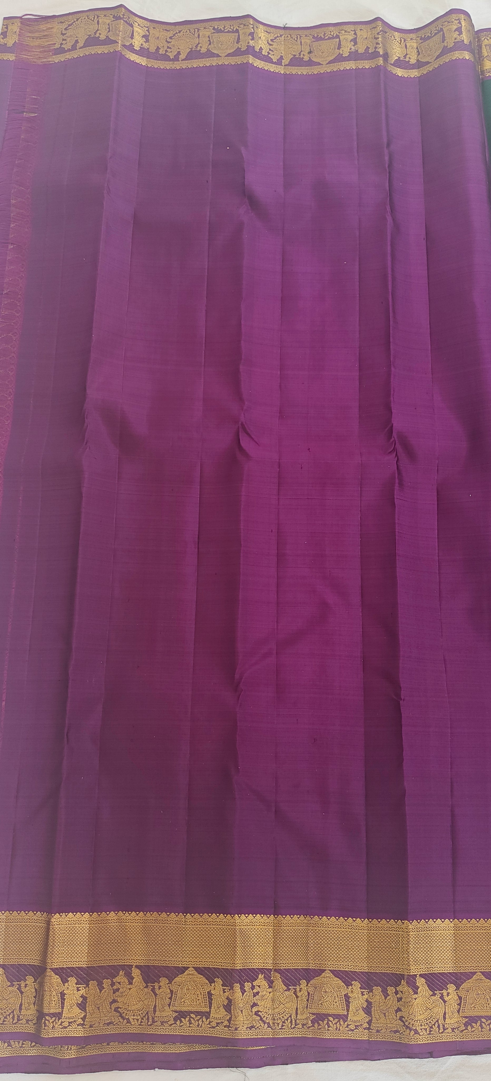 Pure Handloom Silk Saree – Dark Green with Wine Contrast