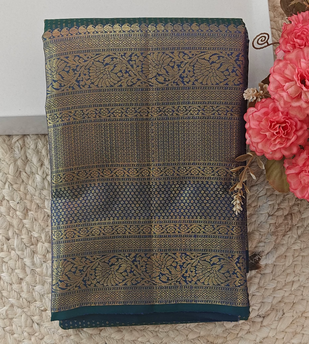 Pure Kanchipuram Handloom Silk Saree – Peacock Blue