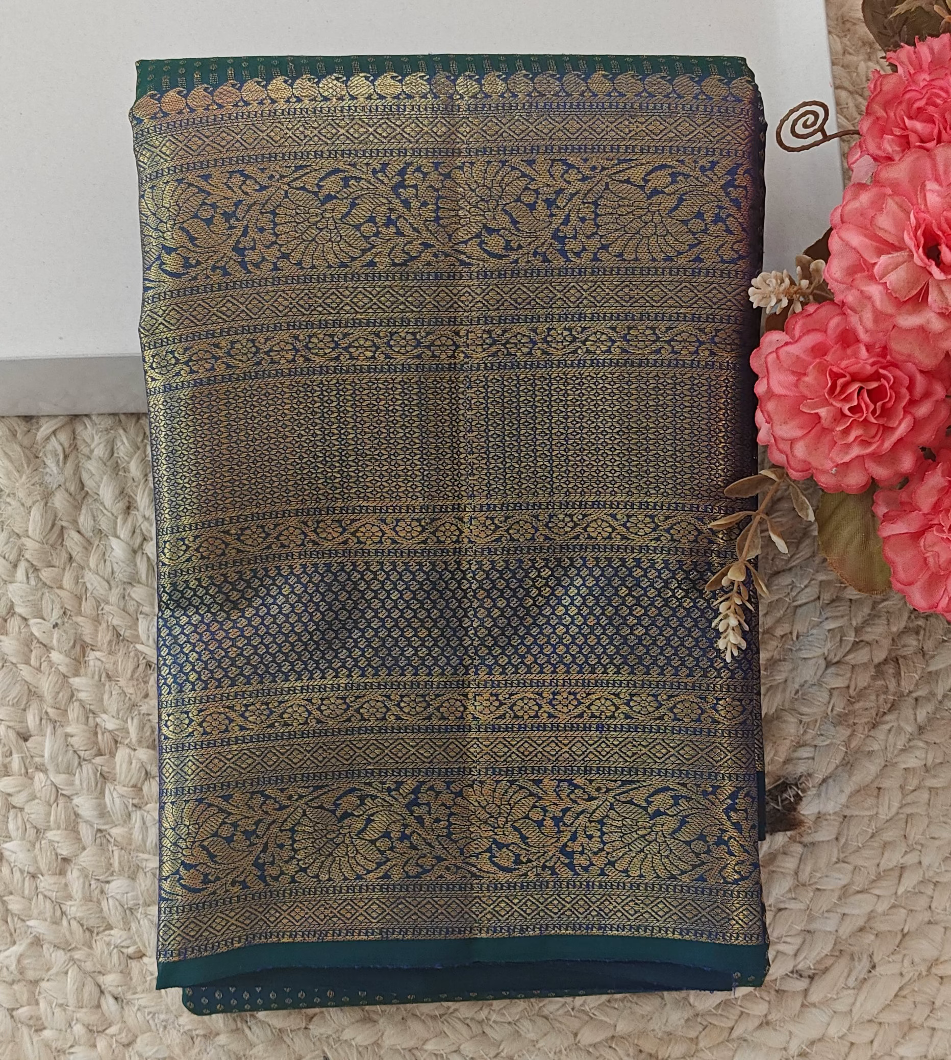 Pure Kanchipuram Handloom Silk Saree – Peacock Blue