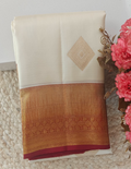 Off White and Maroon Pure Handloom Kanchipuram Silk Saree