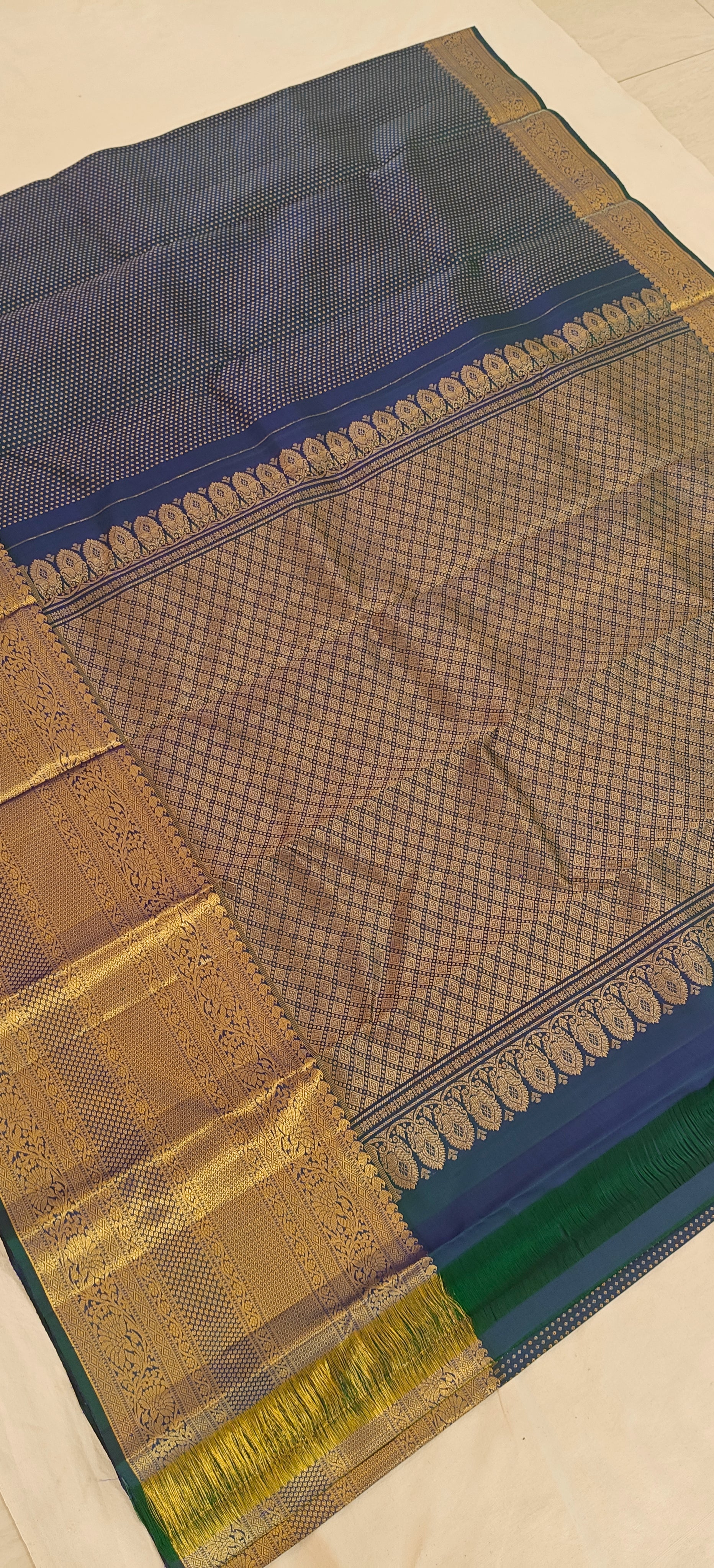 Pure Kanchipuram Handloom Silk Saree – Peacock Blue