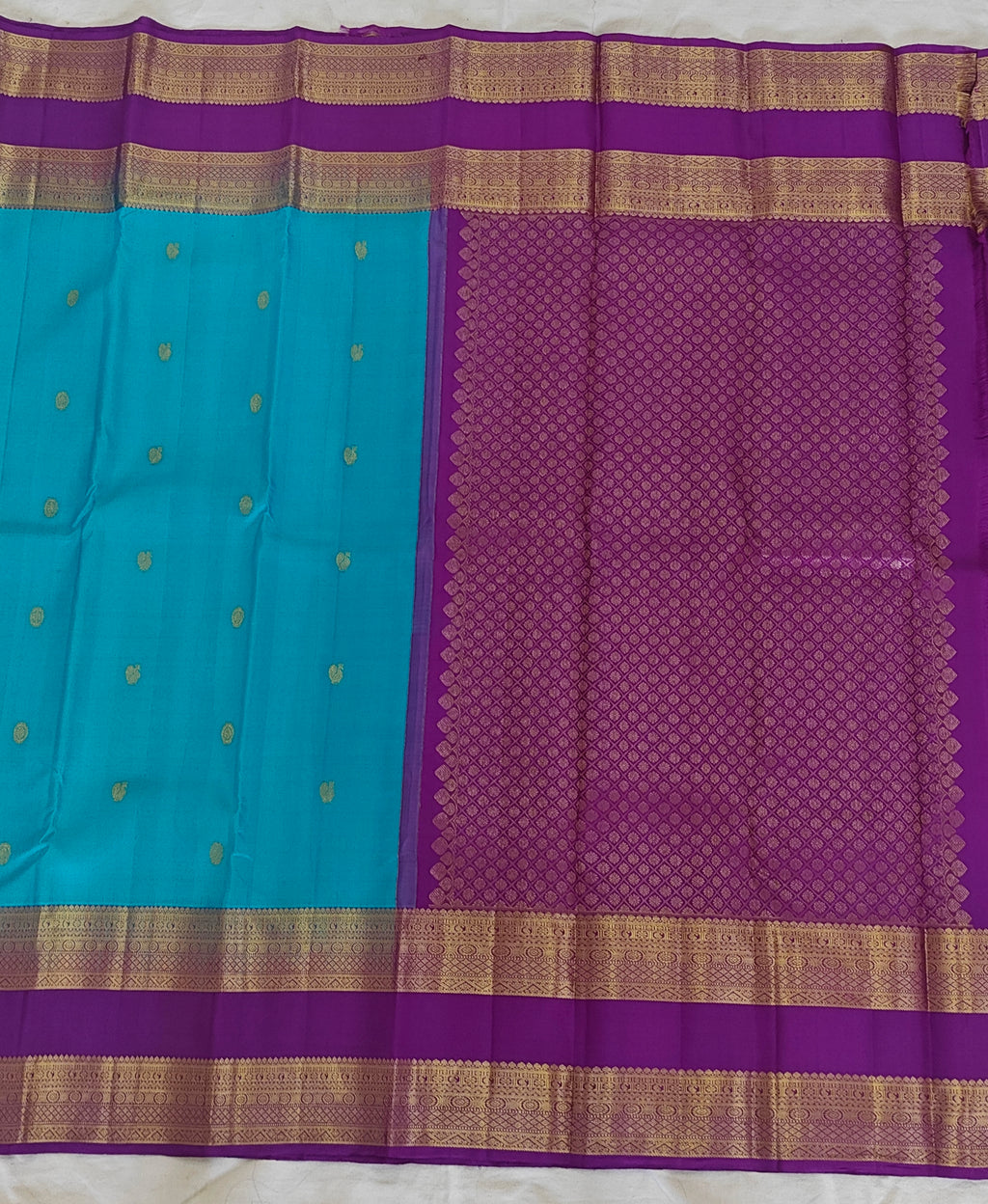Pure Kanchipuram Handloom Silk Saree – Blue & Purple