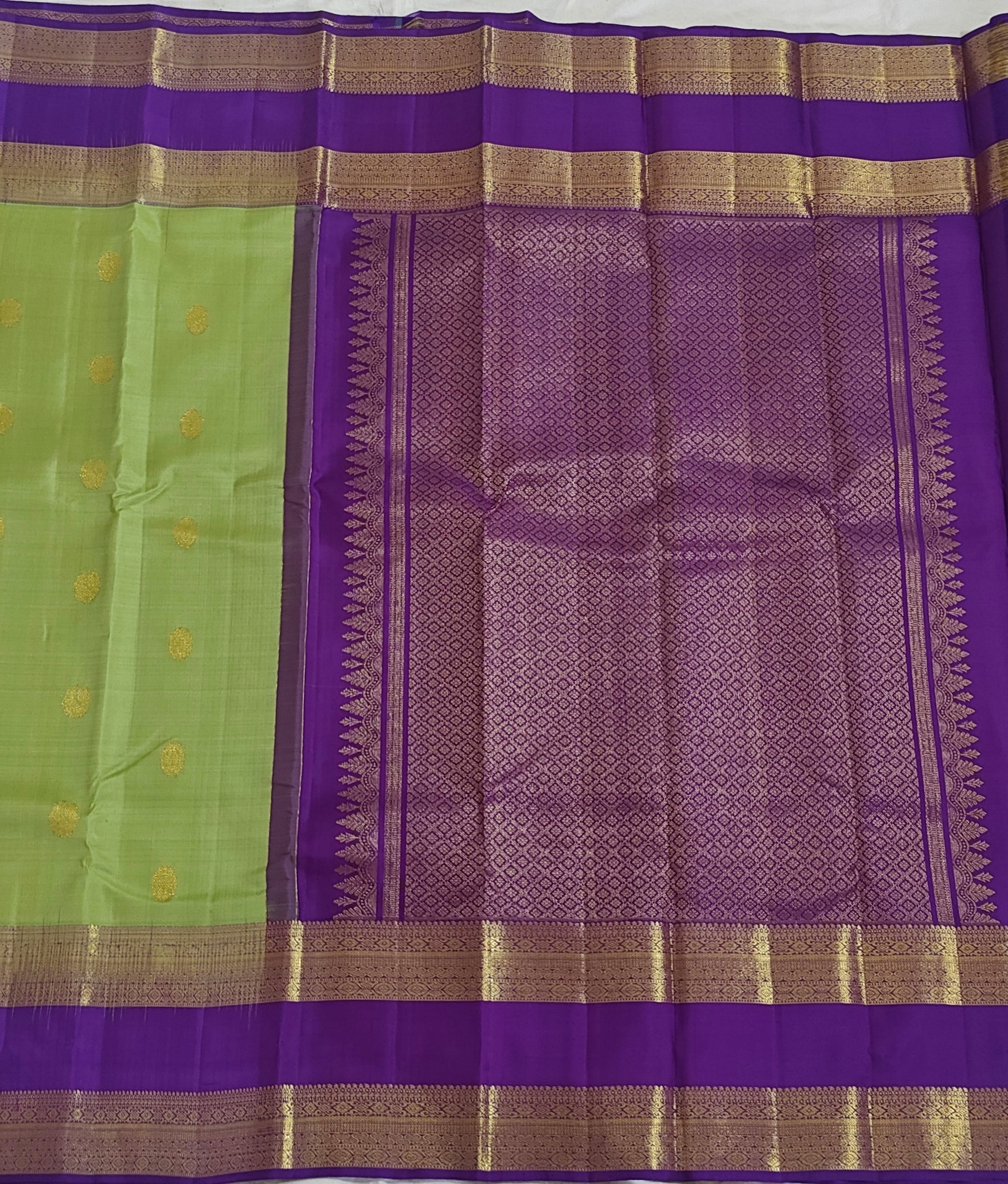 Pure Kanchipuram Handloom Silk Saree – Lime Green & Purple