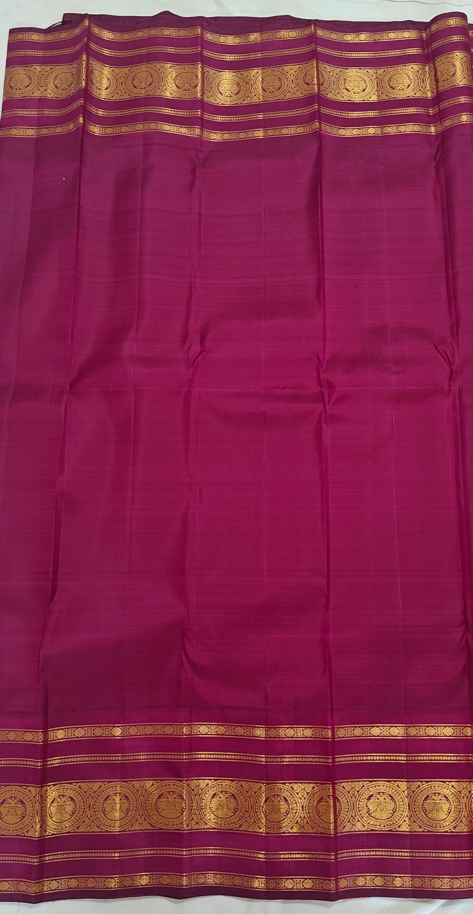 Pure Kanchipuram Handloom Silk Saree – Peach & Magenta Contrast