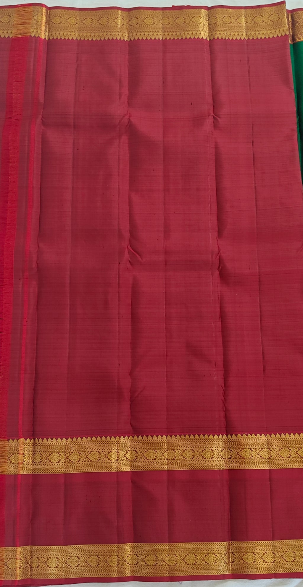 Pure Kanchipuram Handloom Silk Saree – Green & Maroon