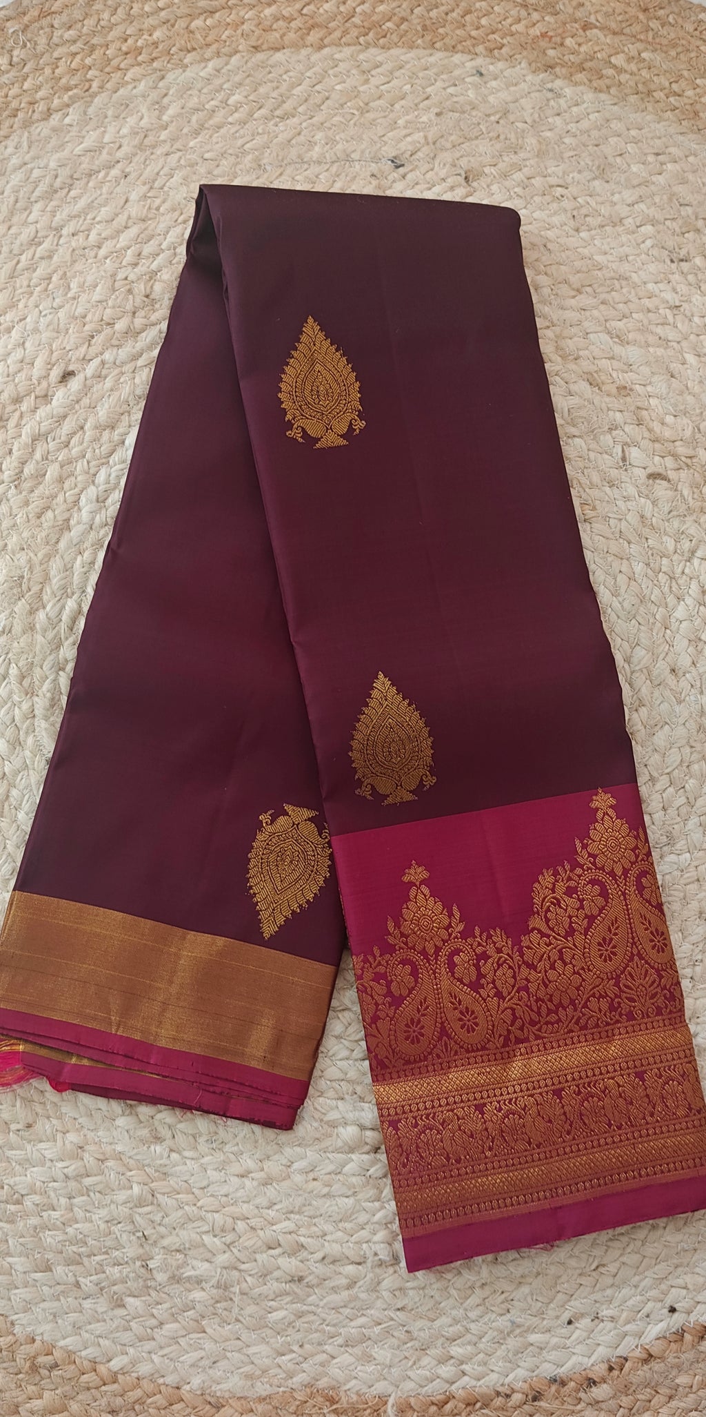 Wine and Pink Pure Kanchipuram Handloom Silk Saree