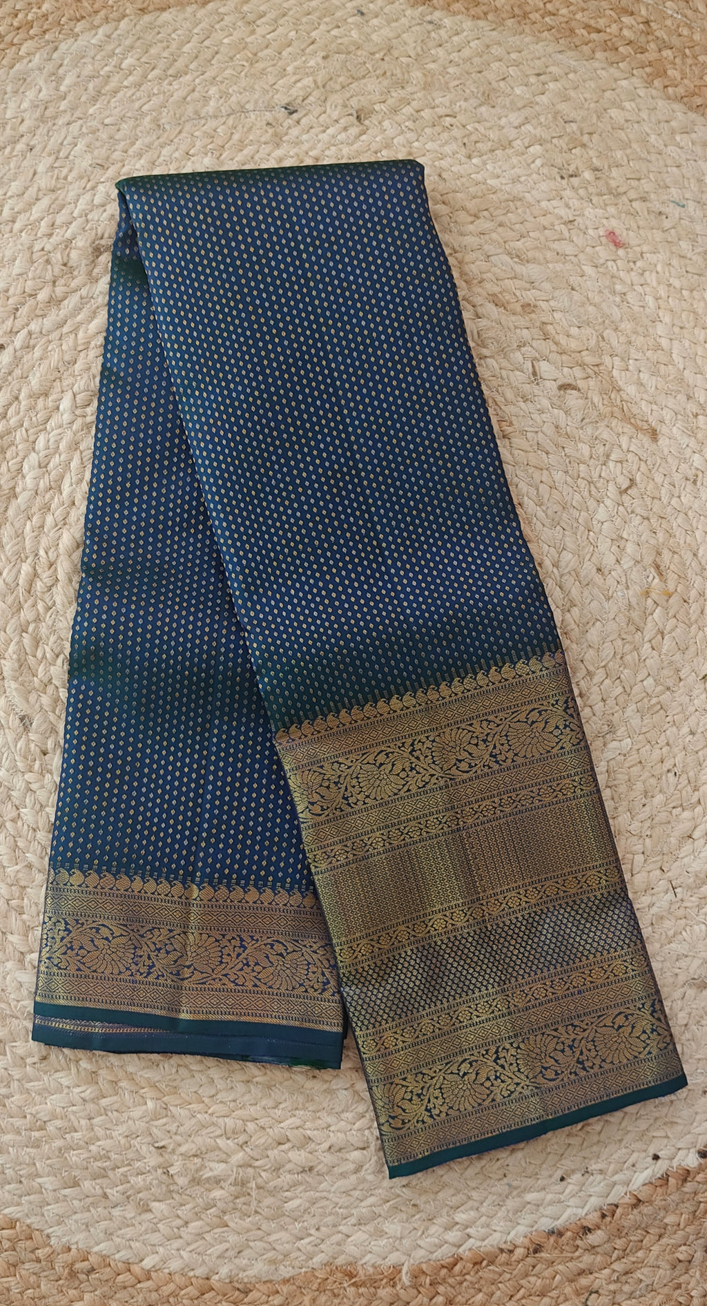 Pure Kanchipuram Handloom Silk Saree – Peacock Blue
