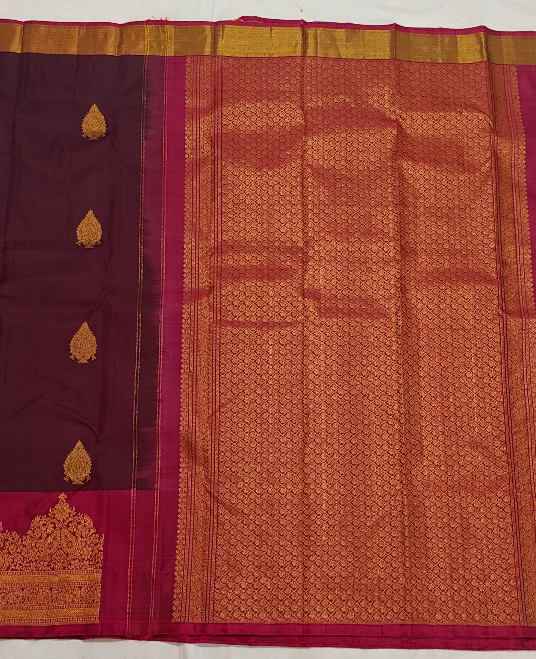 Wine and Pink Pure Kanchipuram Handloom Silk Saree