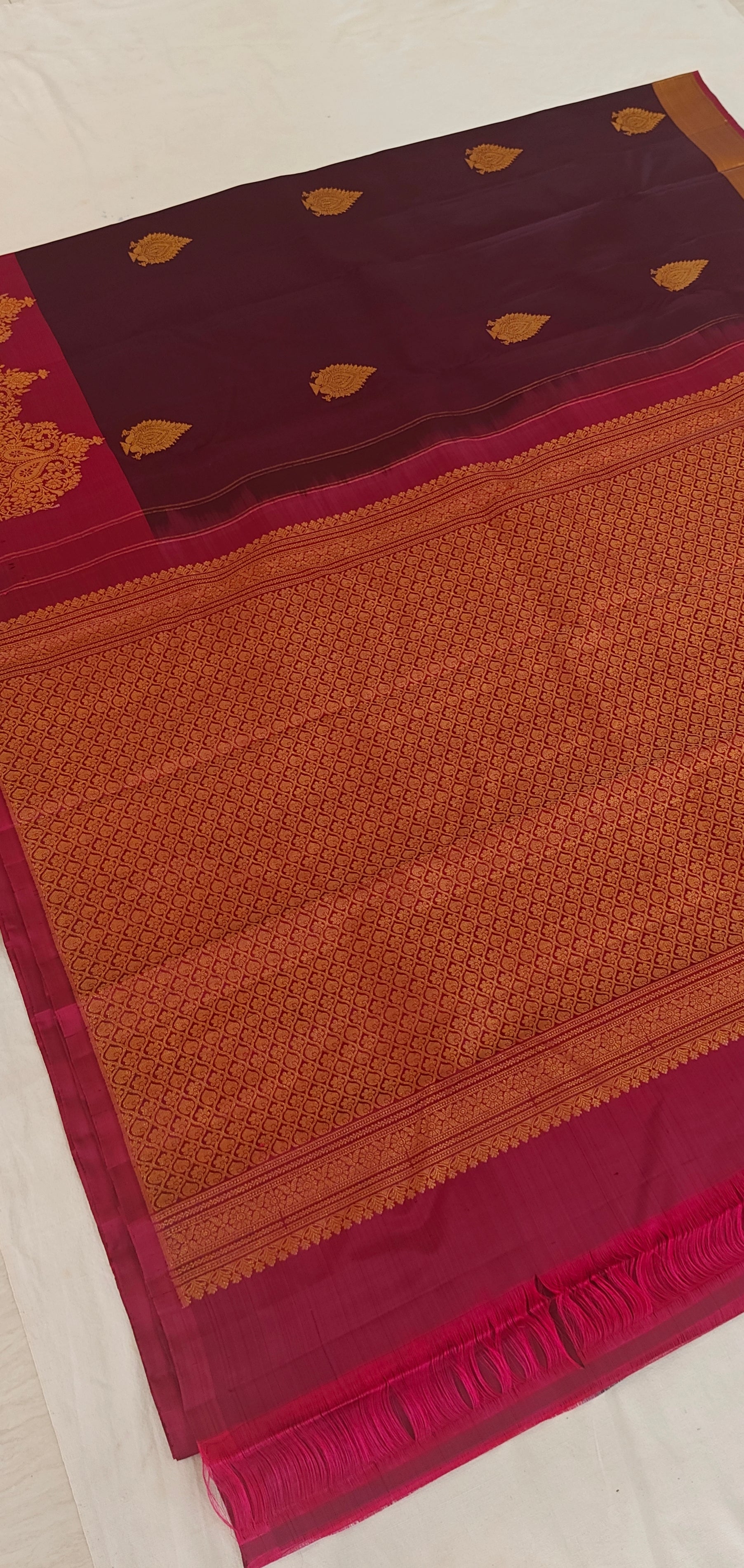 Wine and Pink Pure Kanchipuram Handloom Silk Saree