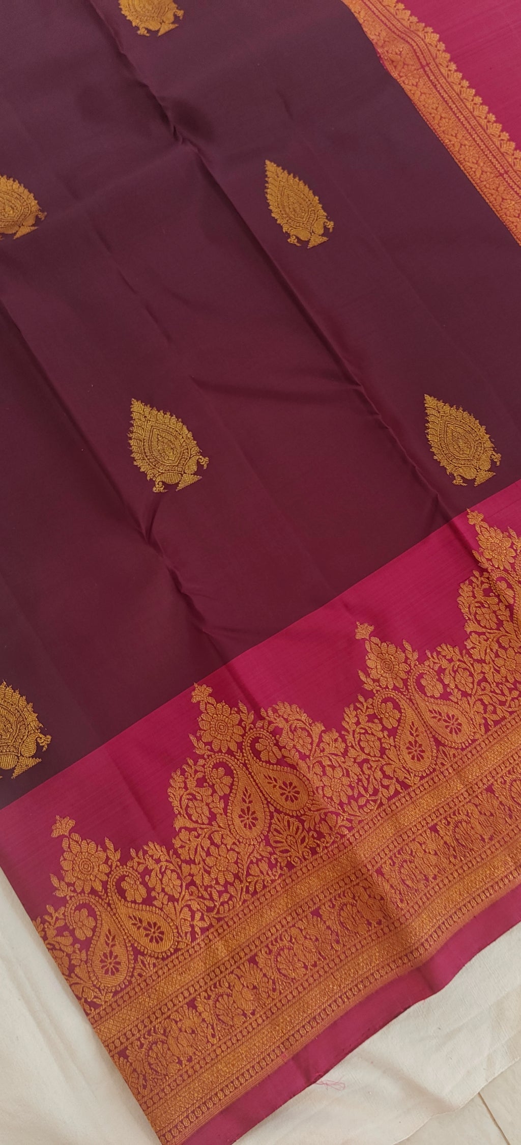 Wine and Pink Pure Kanchipuram Handloom Silk Saree