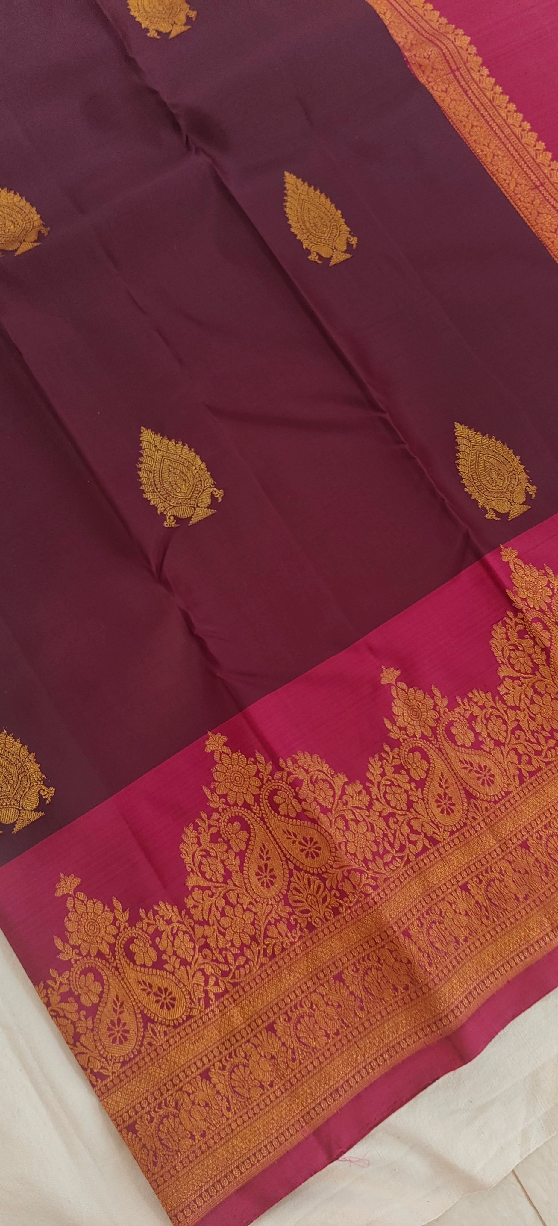 Wine and Pink Pure Kanchipuram Handloom Silk Saree