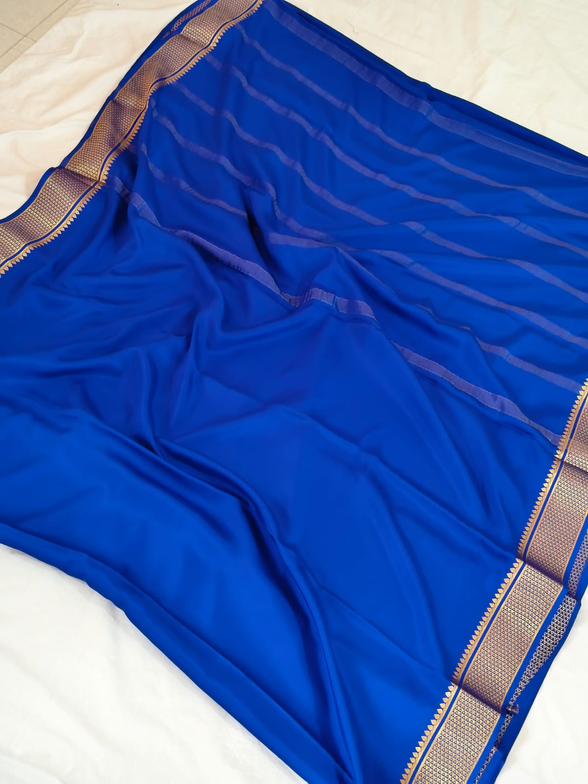 Pure Mysore Crepe Silk Saree – Royal Blue