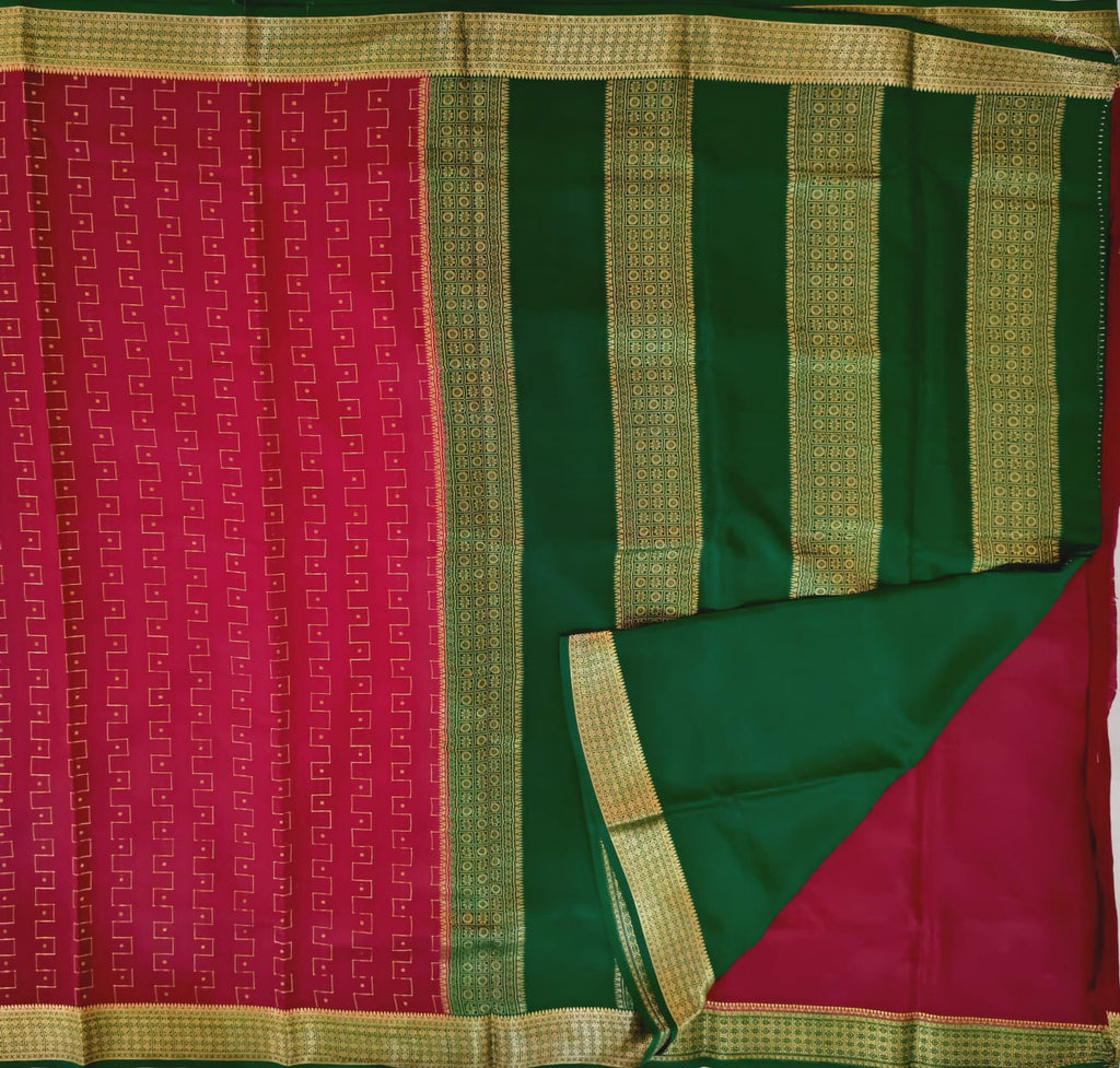 Pure Mysore Crepe Silk Saree – Maroon & Green