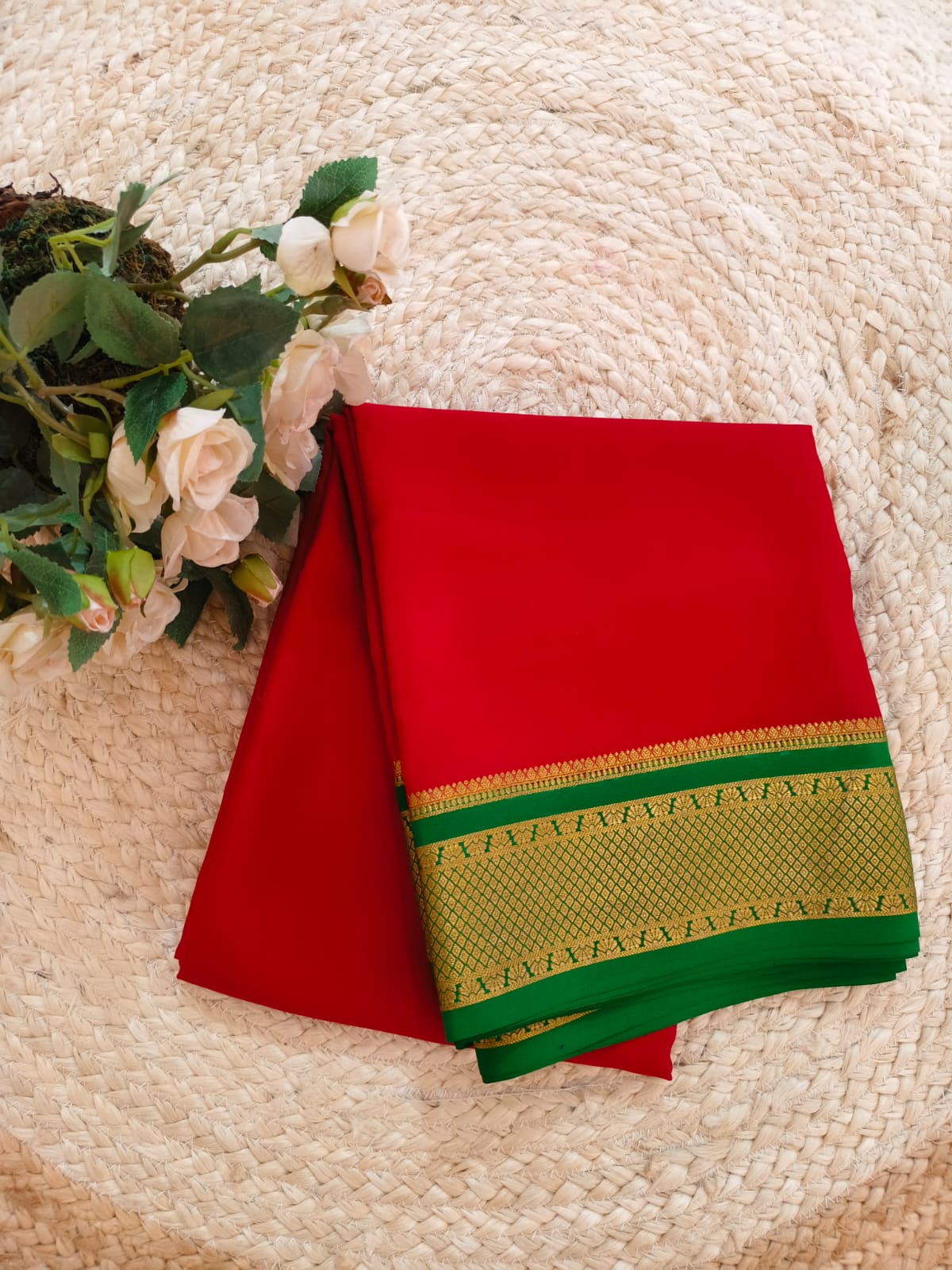 Pure Mysore Crepe Silk Saree – Red and Green
