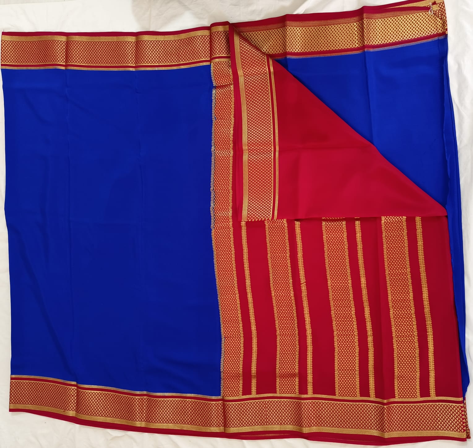 Pure Mysore Crepe Silk Saree – Royal Blue with Maroon