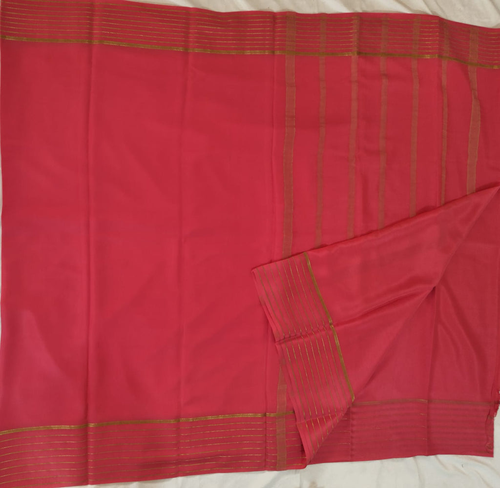 Pure Mysore Crepe Silk Saree – Coral Pink