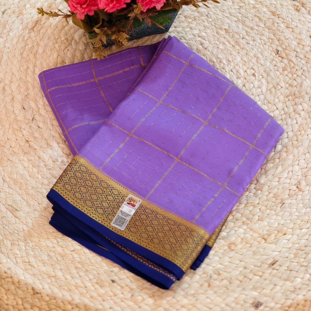 Pure Mysore Crepe Silk Saree – Lavender & Royal Blue