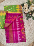 Pochampally Silk Saree – Green, Yellow & Pink