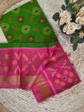 Pochampally Pure Silk Saree – Green & Pink
