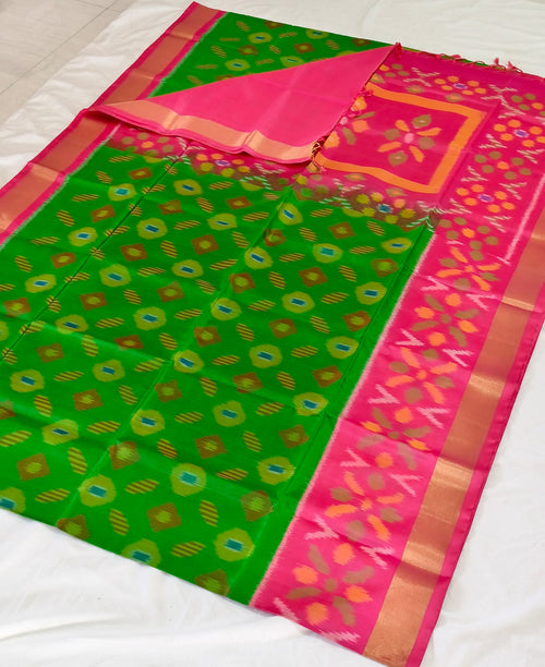 Pochampally Pure Silk Saree – Green & Pink