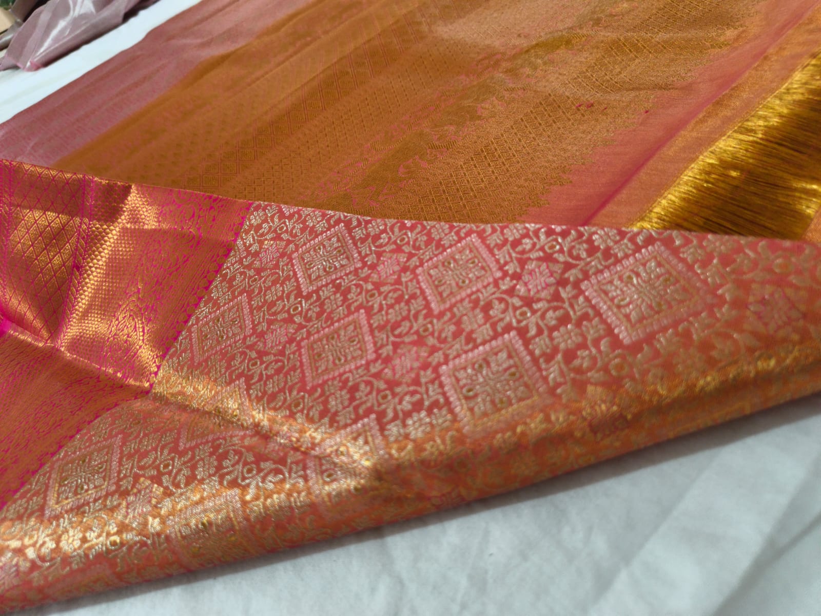 Kanchipuram Tissue Pure Silk Saree- Pink and Gold