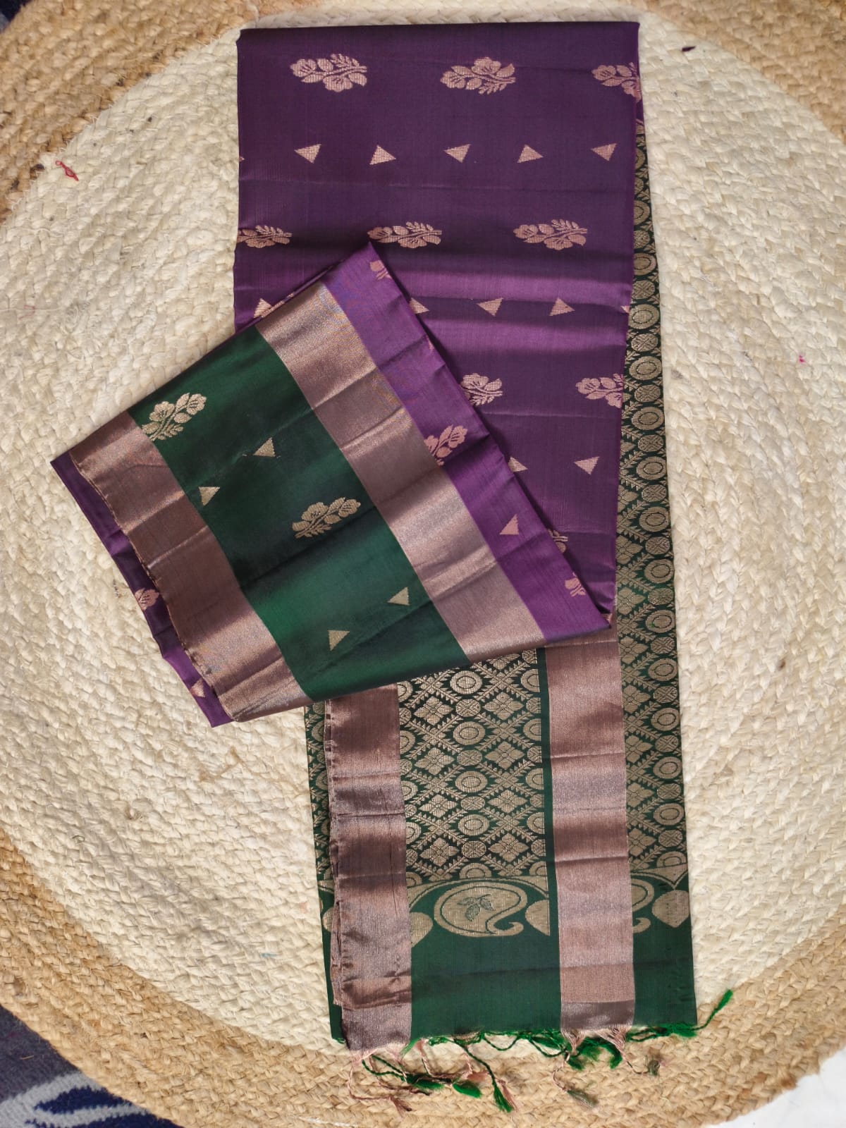 Soft Silk Saree – Purple & Green
