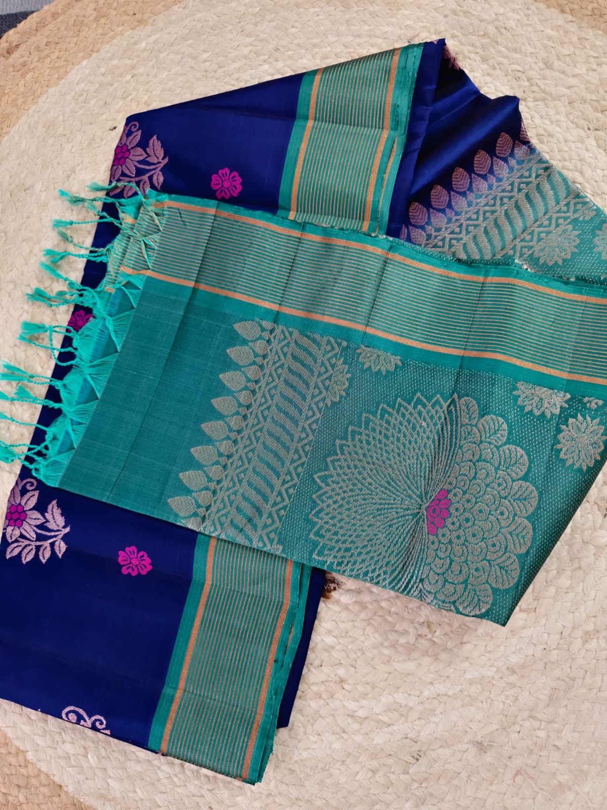 Soft Silk Saree – Royal Blue & Teal