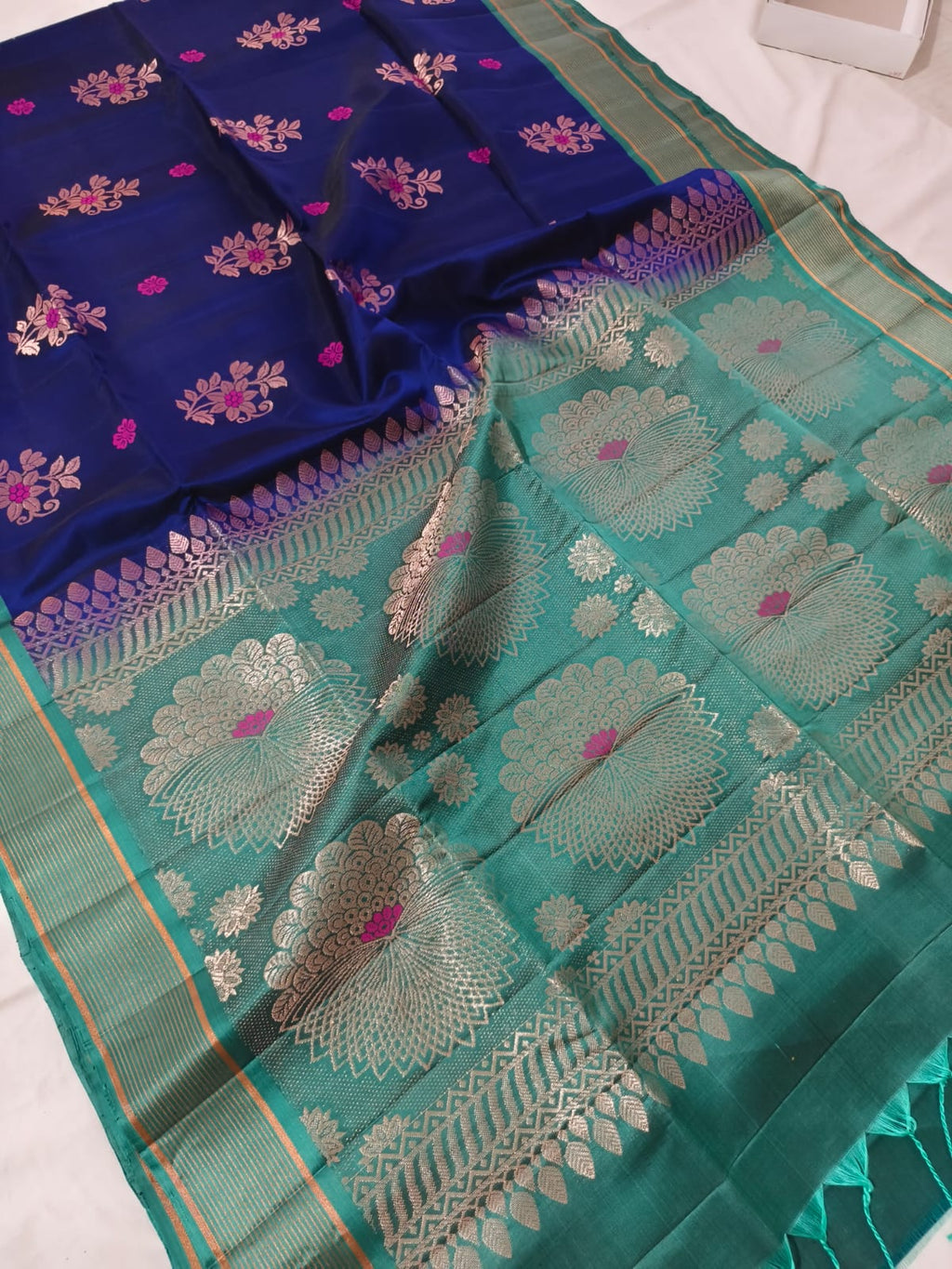Soft Silk Saree – Royal Blue & Teal