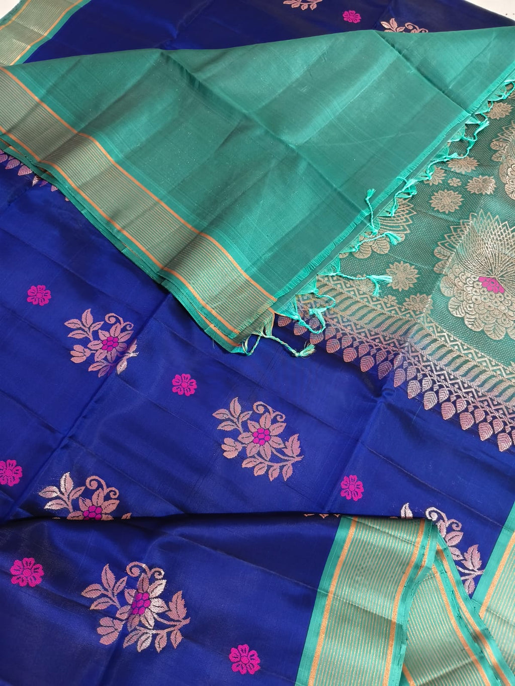 Soft Silk Saree – Royal Blue & Teal