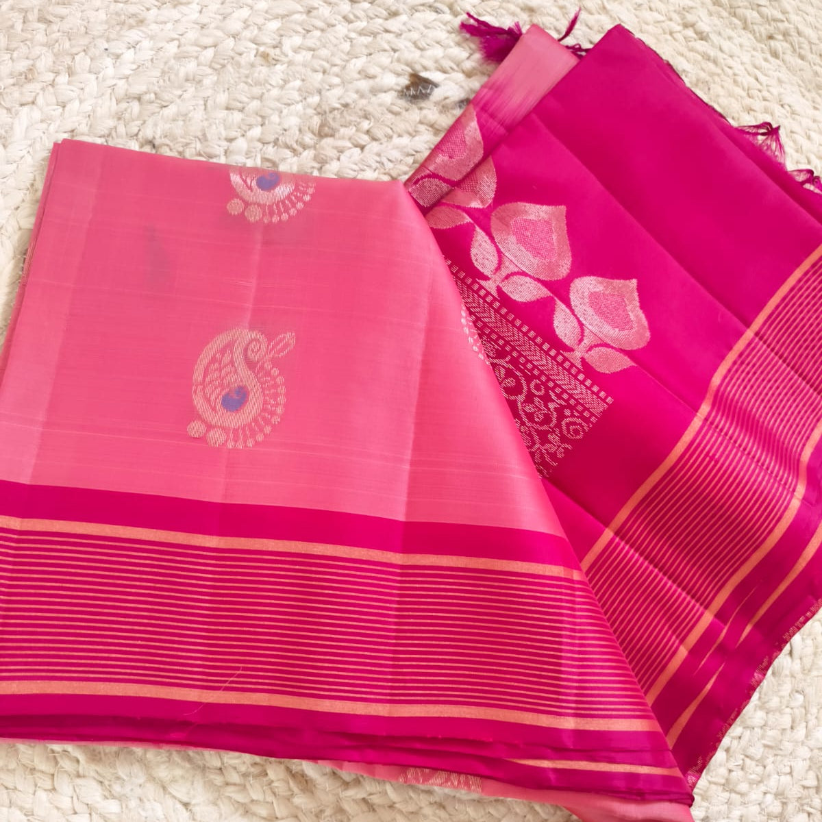 Soft Silk Saree – Soft Rose Pink with Rich Rani Pink Zari Border