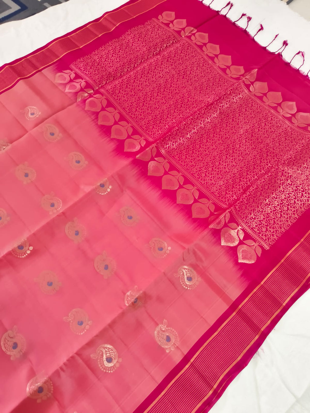 Soft Silk Saree – Soft Rose Pink with Rich Rani Pink Zari Border