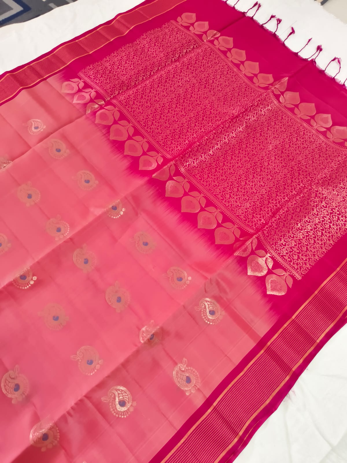 Soft Silk Saree – Soft Rose Pink with Rich Rani Pink Zari Border