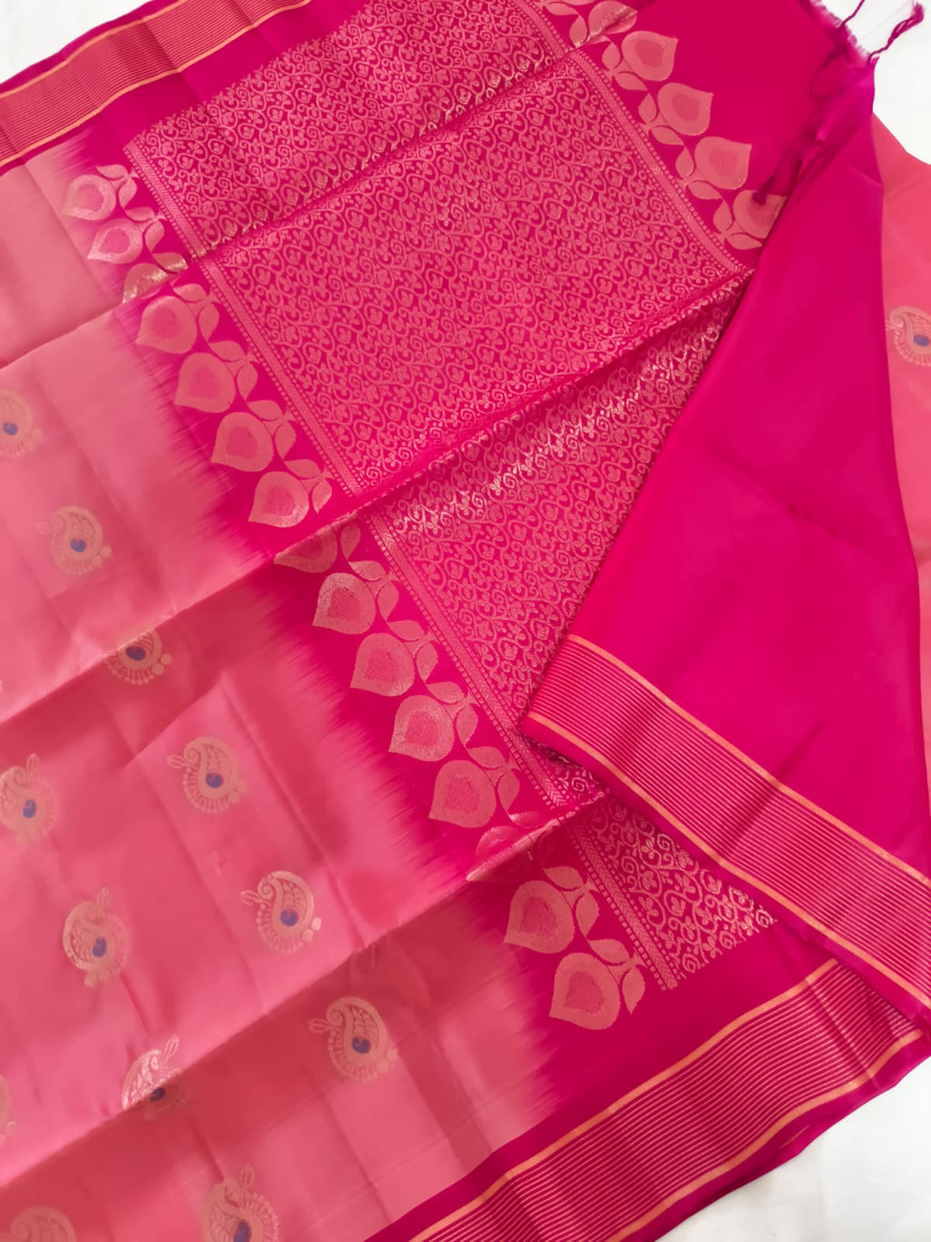 Soft Silk Saree – Soft Rose Pink with Rich Rani Pink Zari Border