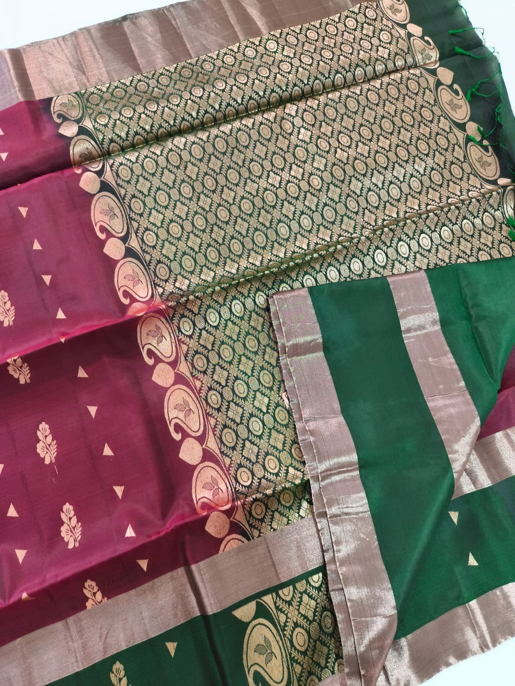 Soft Silk Saree – Maroon and Green Contrast