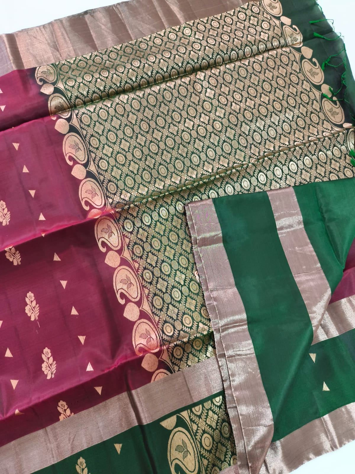 Soft Silk Saree – Maroon and Green Contrast