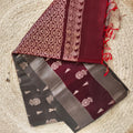 Soft Silk Saree – Dark Grey and Maroon Contrast